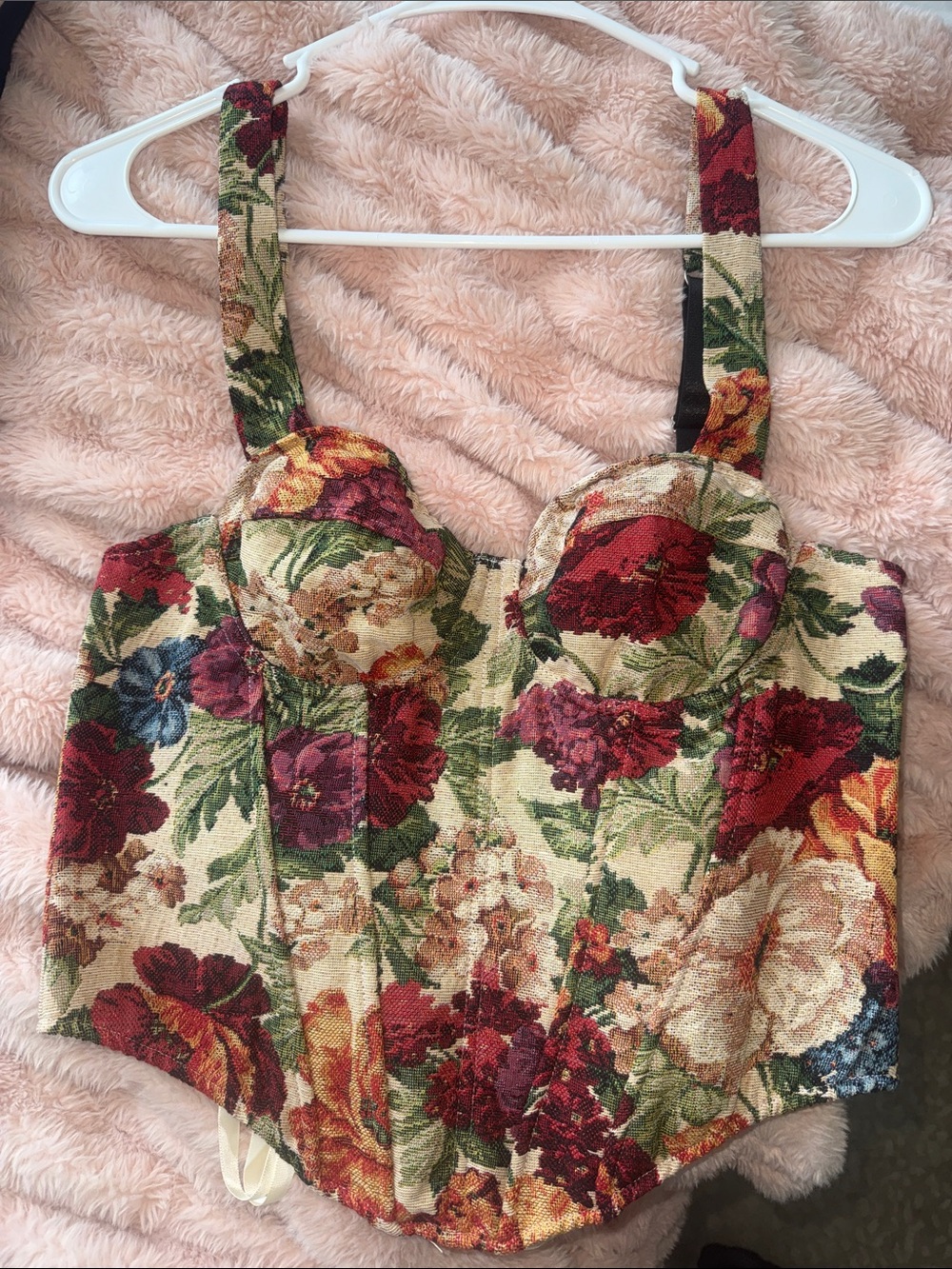 Floral Bustier Crop Top in Cream and Red